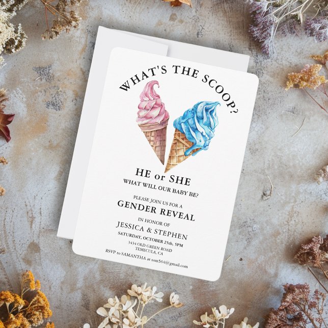 Gender Reveal Pink Blue What's the Scoop Invitation (Creator Uploaded)