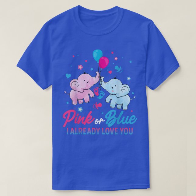 Gender Reveal Pink or Blue Boy or Girl Elephants  T-Shirt (Design Front)