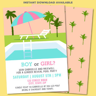 Gender Reveal Pool Party Tropical Swimming Pool Invitation