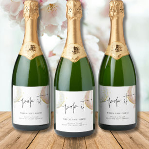 Gender reveal Pop it when she pops Baby Shower Sparkling Wine Label
