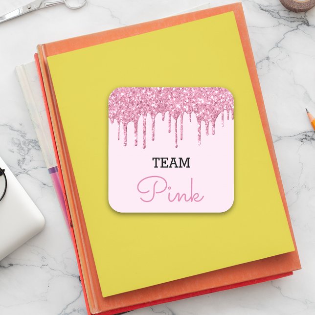  Gender Reveal Predictions Pink Girl Glitter Look  Square Sticker (Creator Uploaded)
