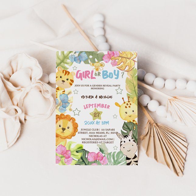 Gender Reveal Safari Jungle Animal Tropical Invitation (Creator Uploaded)