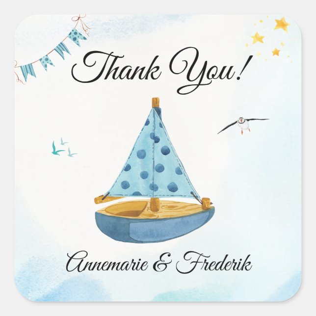 Gender Reveal Sailboat  Square Sticker (Front)