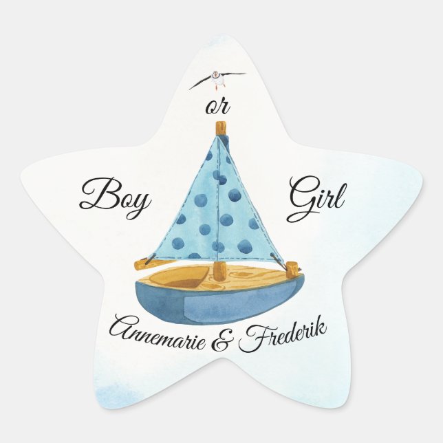 Gender Reveal Sailboat  Star Sticker (Front)