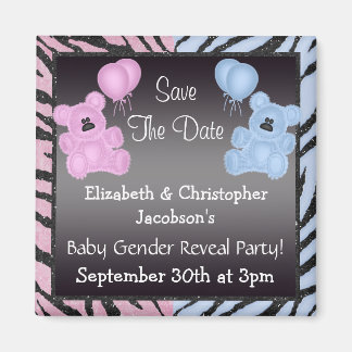 Gender Reveal Save The Date Teddys & Animal Print Magnet
