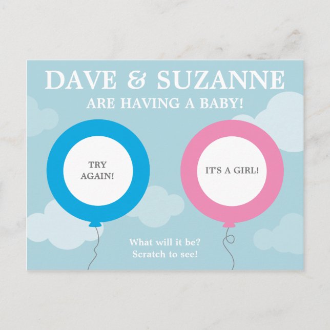 Gender Reveal Scratcher  (not a real scratcher) Announcement Postcard (Front)