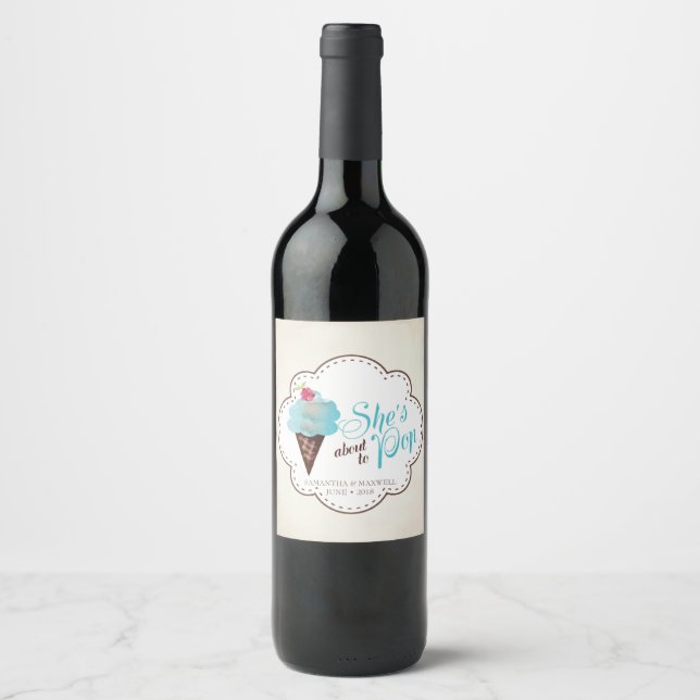 Gender Reveal Sparkling Wine Label - Blue Ice Crea (Front)
