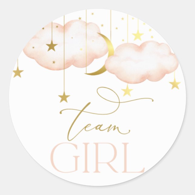Gender Reveal Stickers, Blush Pink Team Girl Classic Round Sticker (Front)