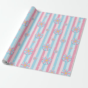 Gender Reveal Striped Blue Pink Pastel Baby Shower Wrapping Paper