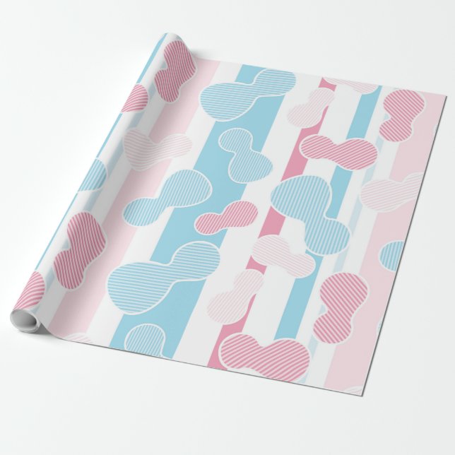 Gender Reveal Striped Blue Pink Pastel Baby Shower Wrapping Paper (Unrolled)