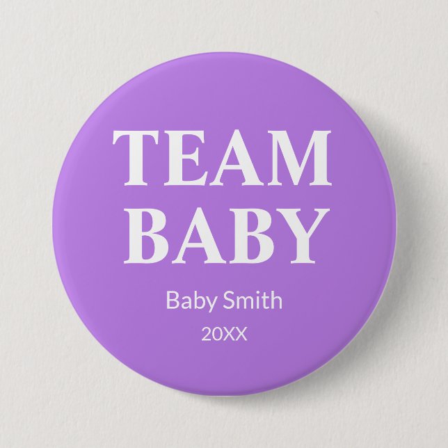 Gender reveal Team Baby purple any theme 7.5 Cm Round Badge (Front)