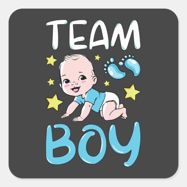 Gender Reveal Team Boy Party Set Square Sticker (Front)
