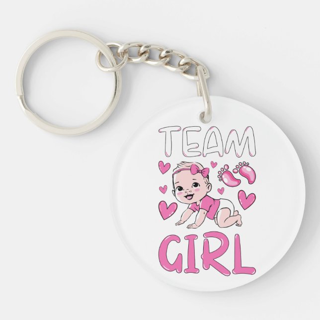 Gender Reveal Team Girl Party Set Circle Key Ring (Front)