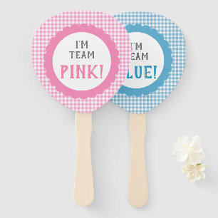 Gender Reveal Team Pink or Blue Gingham Check Hand Fan