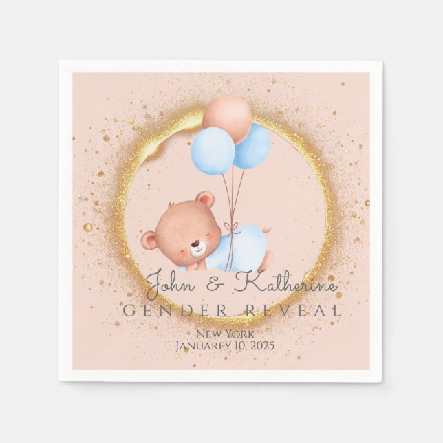 GENDER REVEAL TEDDY BEAR NAPKIN (Front)