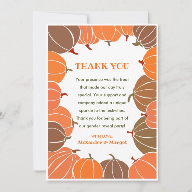 Gender reveal thank you cards Pumpkin Autumn (Front)