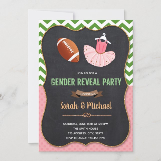 Gender reveal touchdown or tutu invitation (Front)