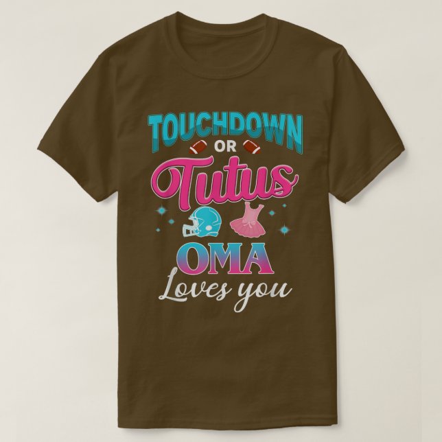 Gender Reveal Touchdown Or Tutus Oma Matching Baby T-Shirt (Design Front)