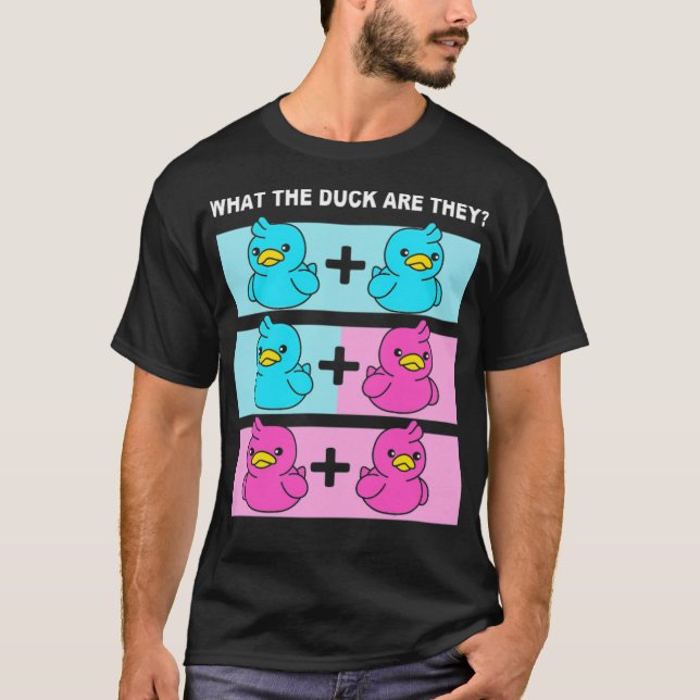 Gender Reveal Twins What The Duck Are black labrad T-Shirt (Front)