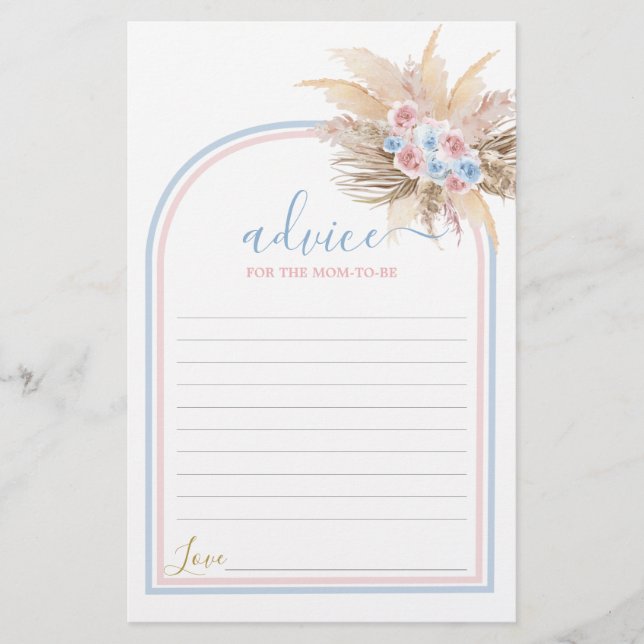 Gender ReveaPampas Grass Advice for Mum To Be card (Front)