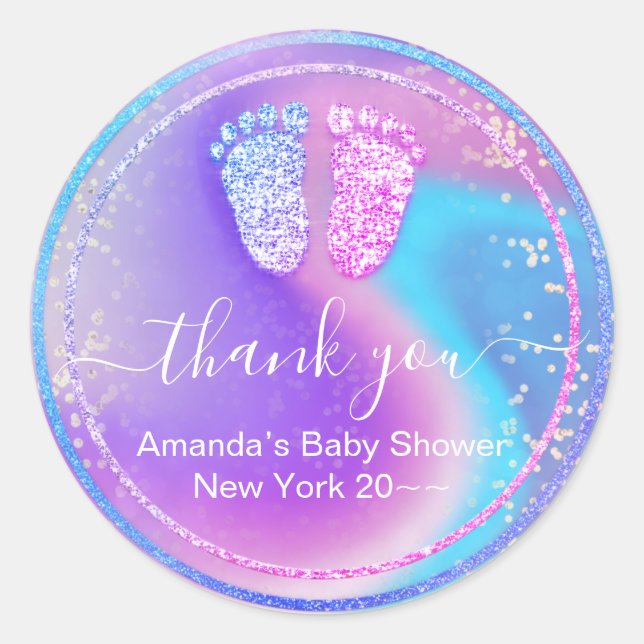 Gender Revival Baby Shower Holographic Girl Boy Classic Round Sticker (Front)