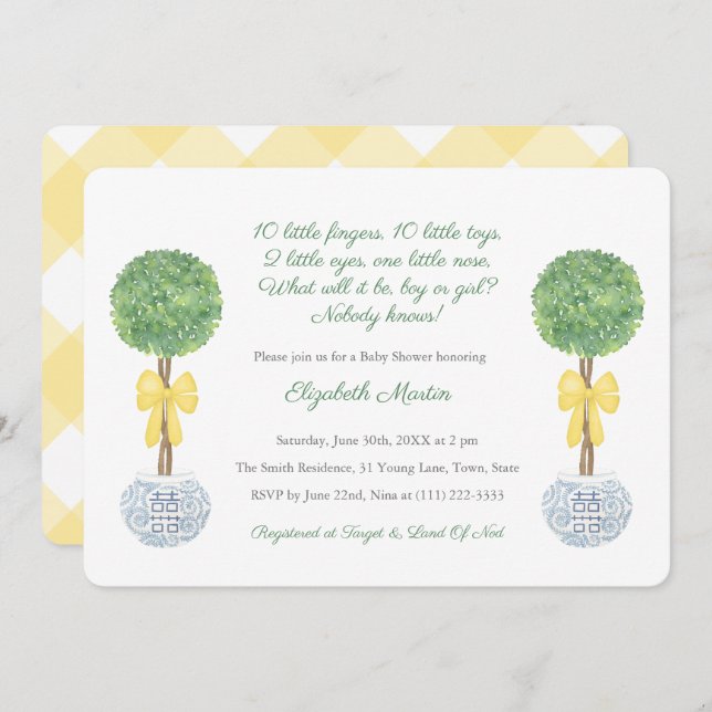 Gender Unknown 10 Little Fingers Poem Baby Shower Invitation (Front/Back)