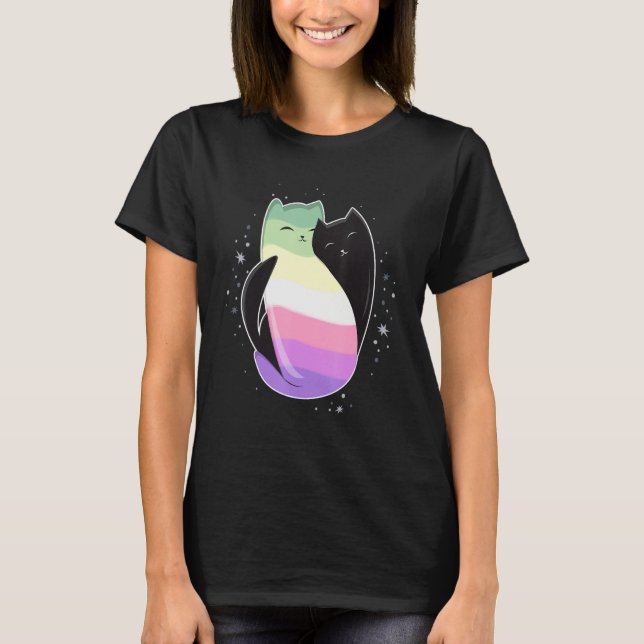 Genderfae Cat Flag Nonbinary Transgender LGBT Blac T-Shirt (Front)