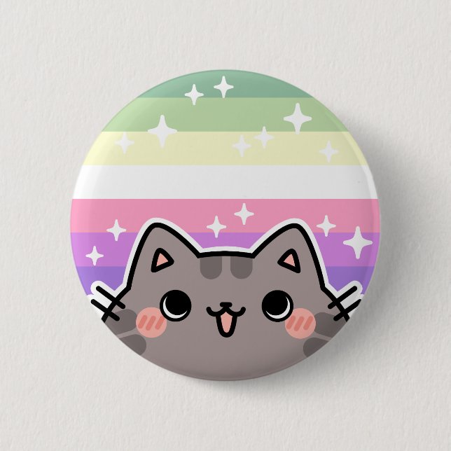 Genderfae LGBT Pride Flag Cat Button (Front)