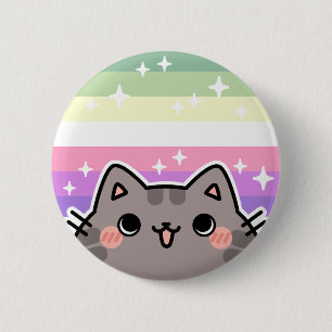 Genderfae LGBT Pride Flag Cat Button