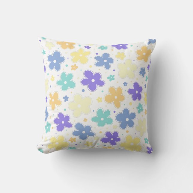 Genderfaun Pride Flag Flowers Doodle Pastel Blue Cushion (Front)