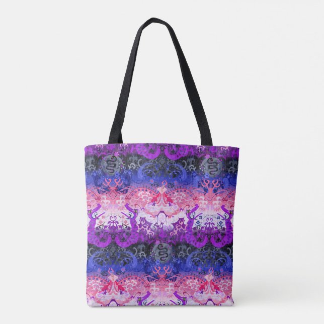 Genderfluid Dragon Damask - Genderfluid Pride Flag Tote Bag (Back)