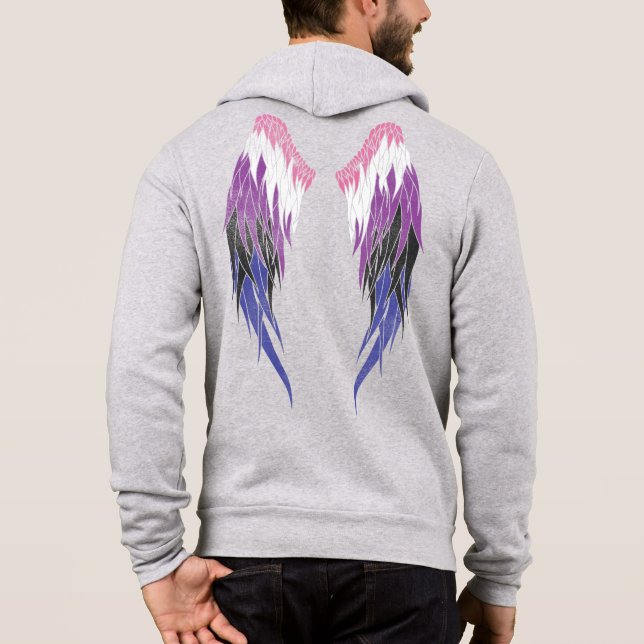 Genderfluid Flag - Halo - Wings Hoodie (Back)