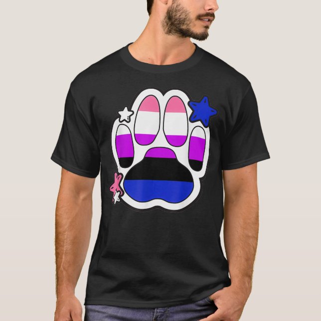 Genderfluid Furry Paw LGBTQ Month Gay Rights Pride T-Shirt (Front)