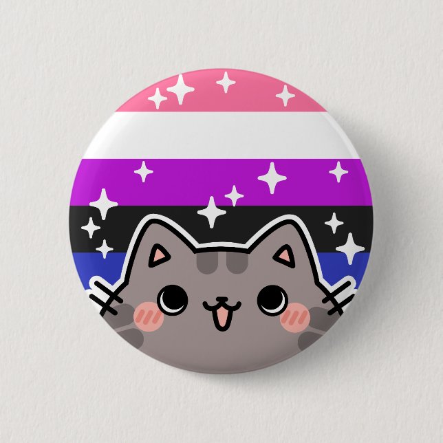 Genderfluid LGBT Pride Flag Cat Button (Front)