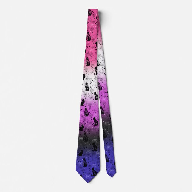 Genderfluid Pride Black Cat - Mystical Witchy Tie (Front)