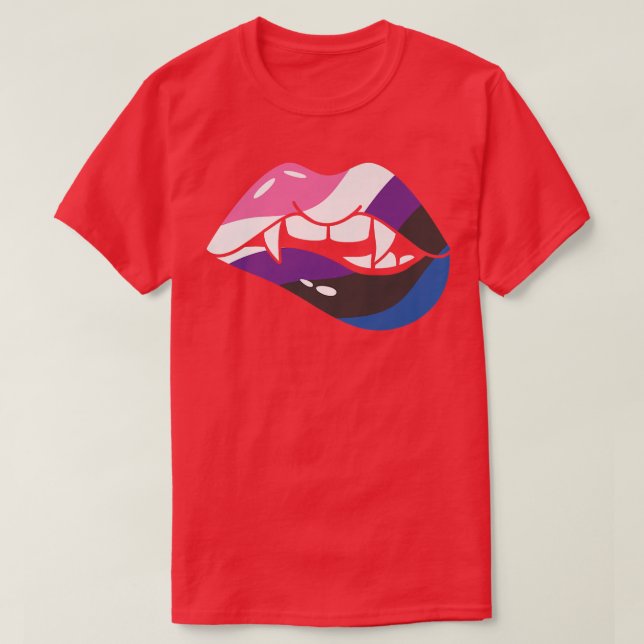 Genderfluid Vampire Lips Fangs Costume Easy Hallow T-Shirt (Design Front)