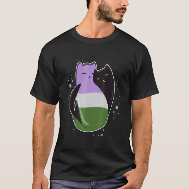 Genderqueer Cat LGBT Pride Flag Nonbinary Transgen T-Shirt (Front)