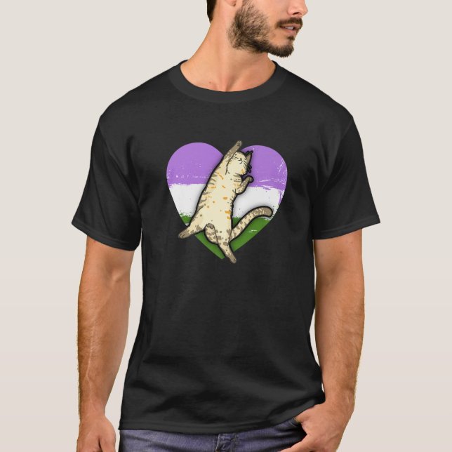 Genderqueer Cat Pride Genderqueer Flag T-Shirt (Front)