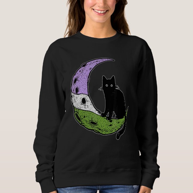 Genderqueer Moon Space Cat Pride Flag Lgbt Subtle  Sweatshirt (Front)