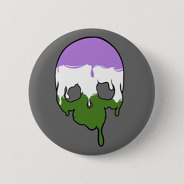 Genderqueer Pride Dripping Skull 6 Cm Round Badge (Front)