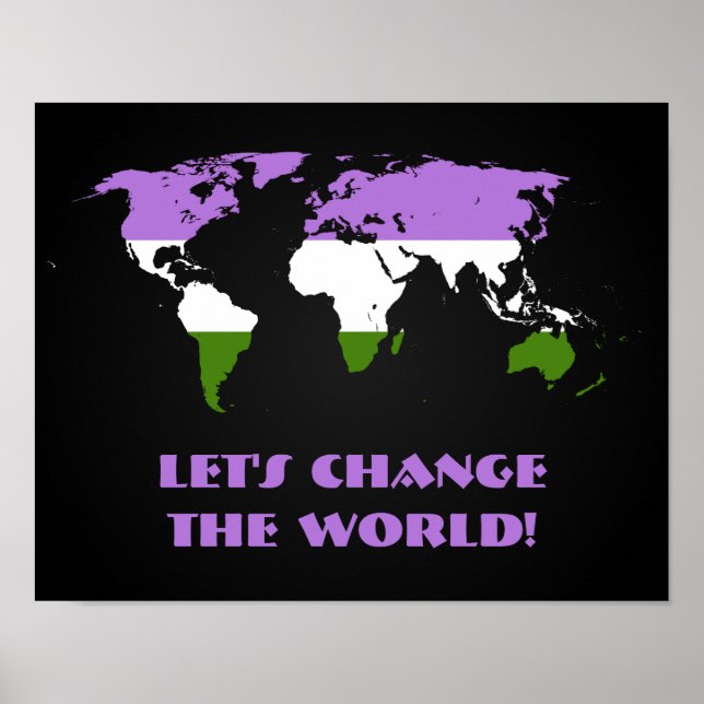 Genderqueer Pride flag pride world map poster (Front)