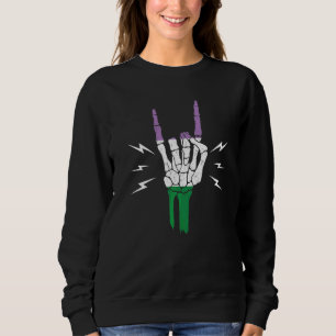 Genderqueer Pride Flag Skeleton Hand Genderqueer Sweatshirt