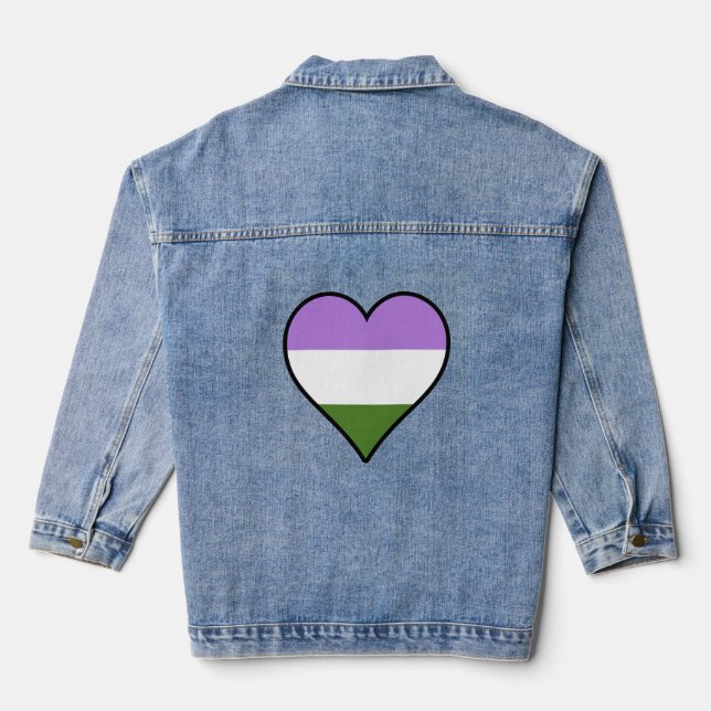 Genderqueer pride heart  denim jacket (Back)