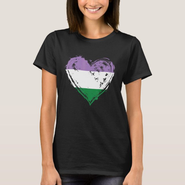Genderqueer Pride Heart Flag T-Shirt (Front)