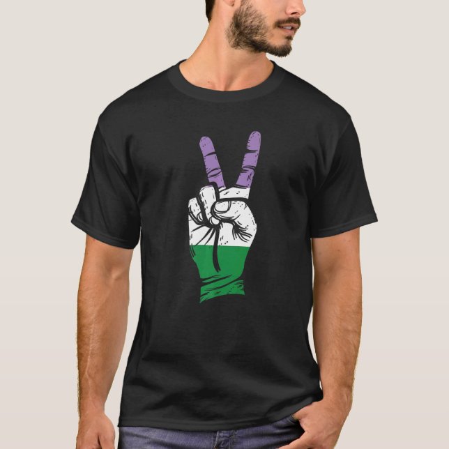 Genderqueer Pride Piece Sign Flag T-Shirt (Front)