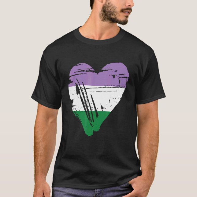 Genderqueer Pride Retro Heart Flag T-Shirt (Front)