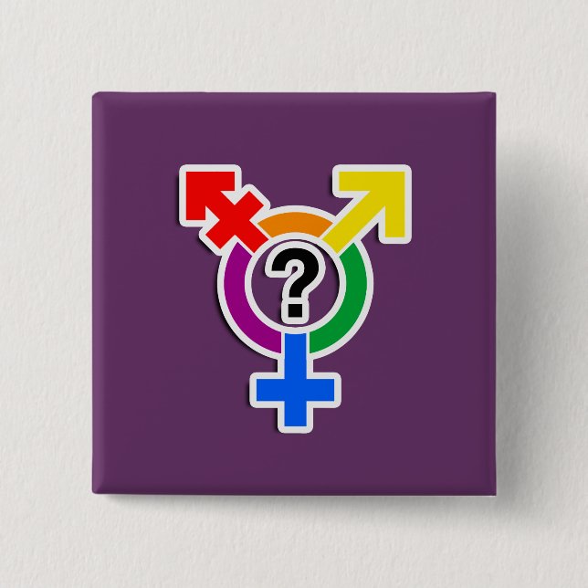GENDERQUEER SYMBOL RAINBOW 3D 15 CM SQUARE BADGE (Front)