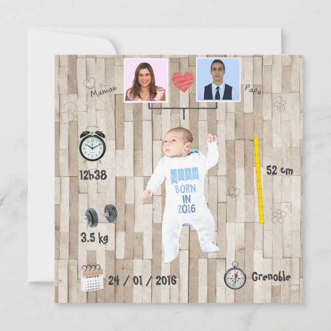 Genealogical tree reporting on birth announcement (Front)