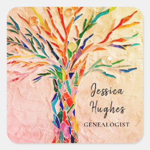 Genealogist Family Tree Beige Square Sticker