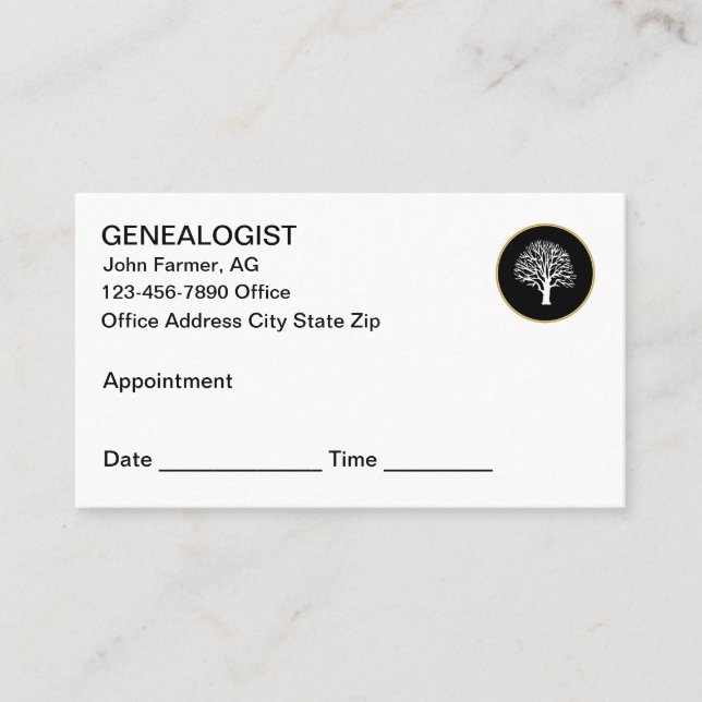 Genealogist Modern Appointment Business Cards (Front)